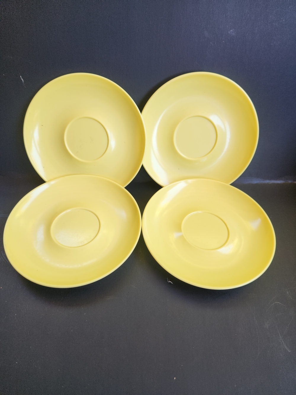 Melamine Stetson 6in Saucers in Yellow, set of 4, made in the USA.